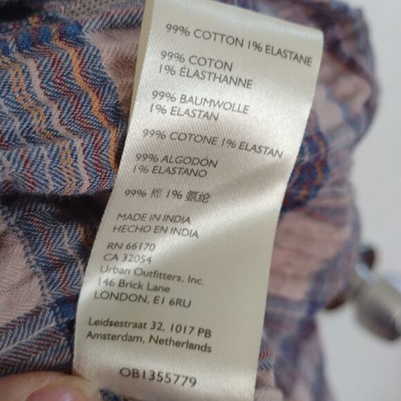 Free People Jessi Plaid Top Grey Combo Balloon Sleeves Oversized Size XS Cotton - Picture 10 of 15